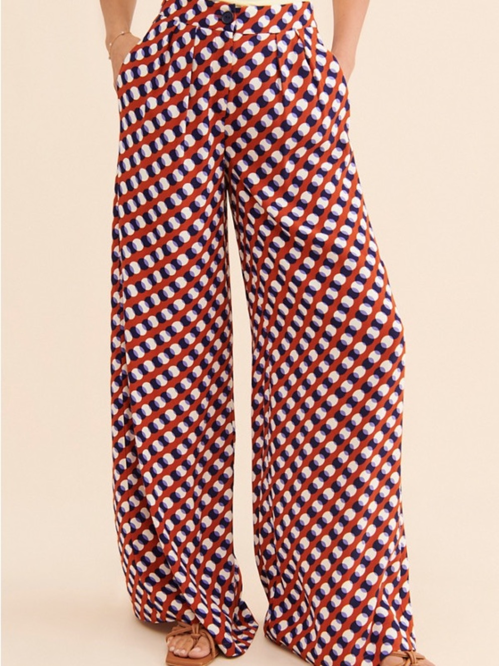 Corey Lynn Calter Flowy Pleated Pants Bold Dot Print Wide Leg Rayon Trousers M